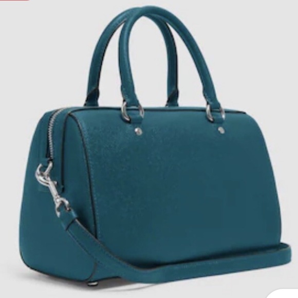 Coach: Rowan Satchel Signature Handbag Teal Viridian leather crossbody like new - Picture 12 of 12